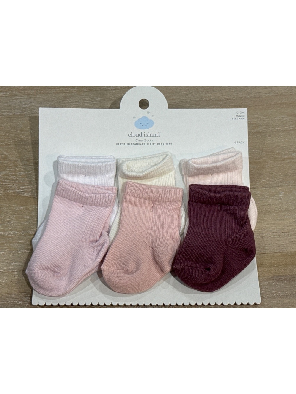 Cloud Island Baby Girls Crew Socks 6 Pack 0-3 Months Pink Mauve NWT